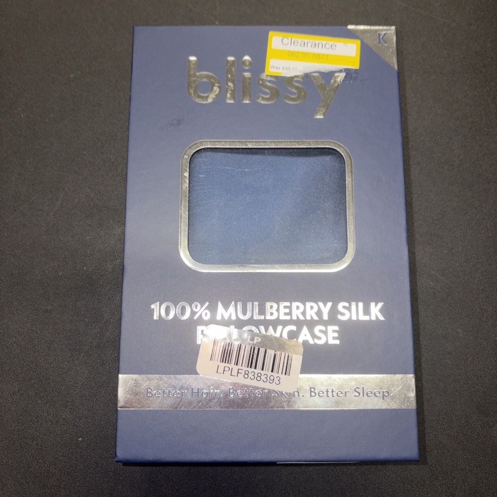 Blissy Size King 600 Thread Count 100% Mulberry Silk Pillowcase Navy Blue 20695
